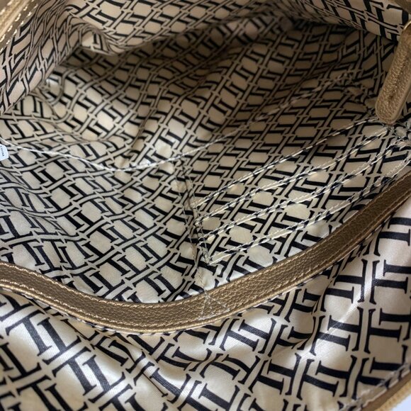 TIGNANELLO Metallic Gold/Bronze Leather Buckle Strap Shoulder Crossbody Bag EUC - Picture 7 of 12